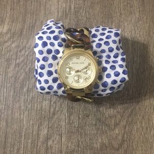 Michael Kors Gold Link Tortoise Shell Watch